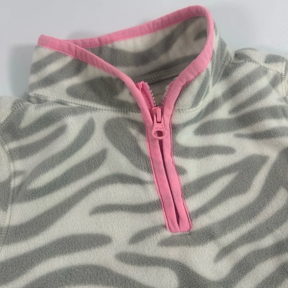 OSHKOSH B'gosh Kids 3T Gray White Pink Zebra Quarter-Zip Fleece‎ Top Cozy